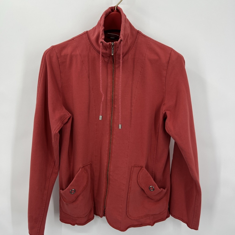 Spa by Chicos Coral Full Zip Jacket Sweatshirt Sz S Pockets Adjustable Mock Neck